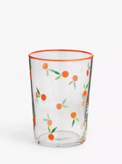 Orange Print Glass Tumbler, 510ml, Orange/Clear