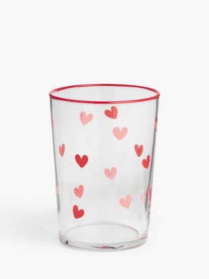 Heart Glass Tumbler, 510ml, Red/Clear